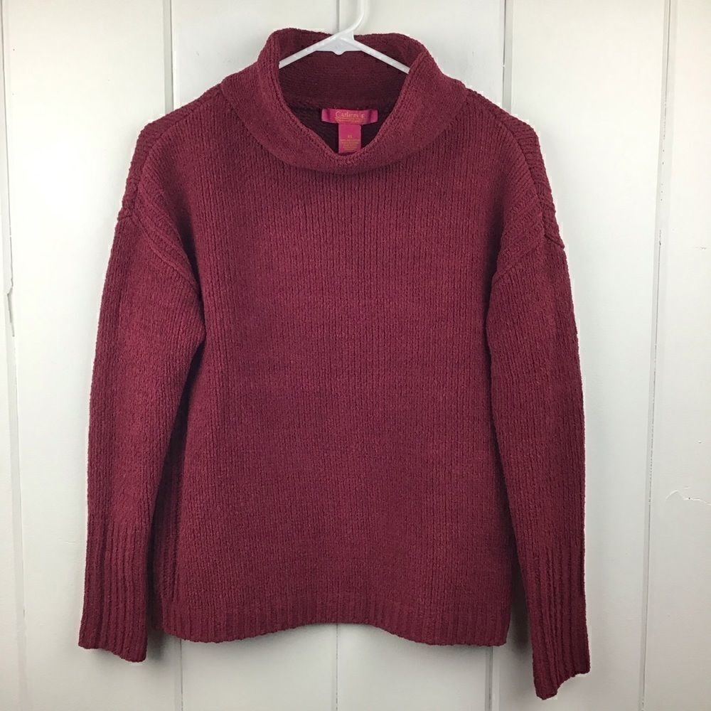 ‎Catherine Malandrino Chenille Sweater Burgundy Cowl Neck, Size XS
